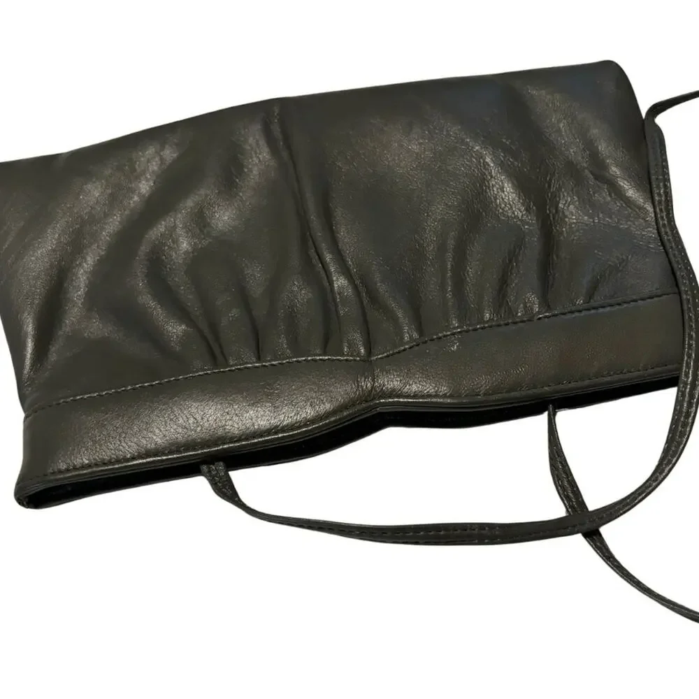 Vintage 1980s Ande Leather Clutch Shoulder Bag Gray